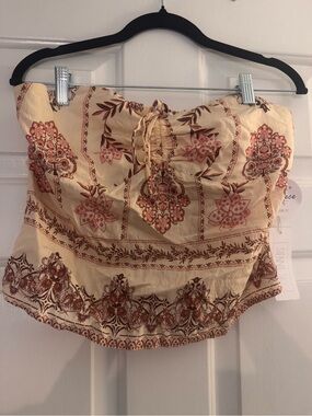 Sienna Sky Cream Floral Strapless Tube Top with Rust Accents